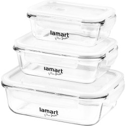 Σετ 3 Γυάλινα Δοχεία Φαγητού Lamart LT6011 (370 ml, 640 ml, 1040 ml) Κατάλληλα για Ψυγείο, Κατάψυξη, Φούρνο Μικροκυμάτων 43011