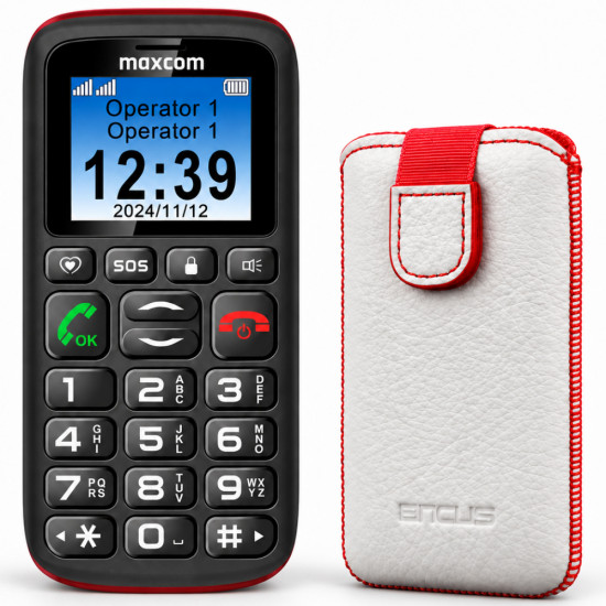 Maxcom MM428 L (Dual Sim) 1.8 με Μεγάλα Πλήκτρα, Ραδιόφωνο, Φακό Πλήκτρο SOS Μαύρο + Θήκη Protect Ancus Old Leather Λευκή με Κόκκινη Ραφή 53359
