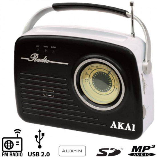 Akai APR-11B Ρετρό φορητό ραδιόφωνο με USB, κάρτα SD και Aux-In