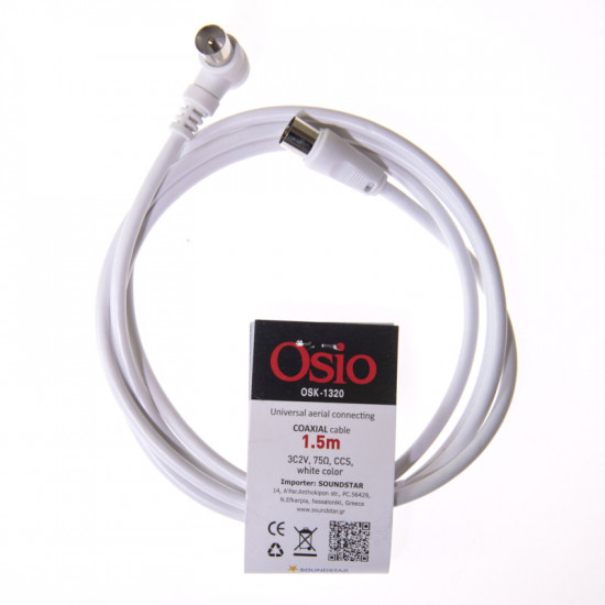 Osio OSK-1320 Ομοξονικό καλώδιο κεραίας γωνιακό αρσενικό σε θηλυκό 1.5 m 75 Ω