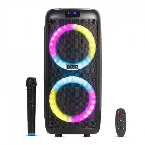Osio OBT-8035 Φορητό ηχείο Bluetooth με USB, LED, AUX, TF, RC, FM,TWS, είσοδος για ενσ. μικρόφωνο, ασ. μικρόφωνο και τηλεχειριστήριο – 80W