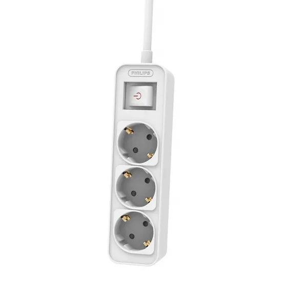 Philips CHP2134W/GRS Πολύμπριζο 3 Θέσεων με Διακόπτη & Παιδική Προστασία, Καλώδιο 1,5 m (Λευκό)