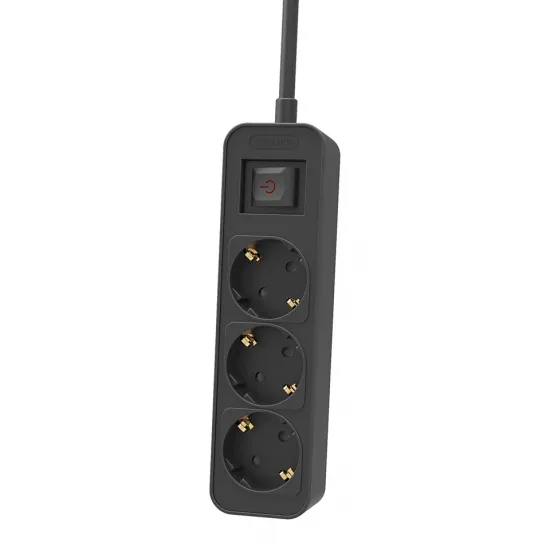 Philips CHP2134B/GRS Πολύμπριζο 3 Θέσεων με Διακόπτη & Παιδική Προστασία, Καλώδιο 1,5 m (Μαύρο)