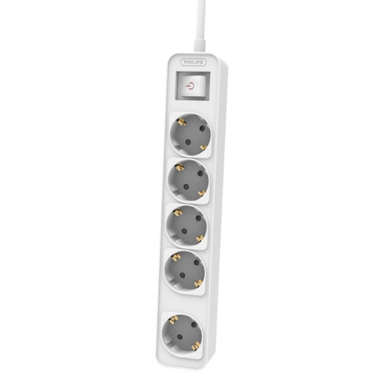 Philips CHP2154W/GRS Πολύμπριζο 5 Θέσεων με Διακόπτη & Παιδική Προστασία, Καλώδιο 1,5 m (Άσπρο)