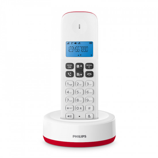 Philips D1611R/GRS Κόκκινο (Ελληνικό Μενού) Ασύρματο τηλέφωνο με ανοιχτή ακρόαση, φωτιζόμενη οθόνη και 50 μνήμες
