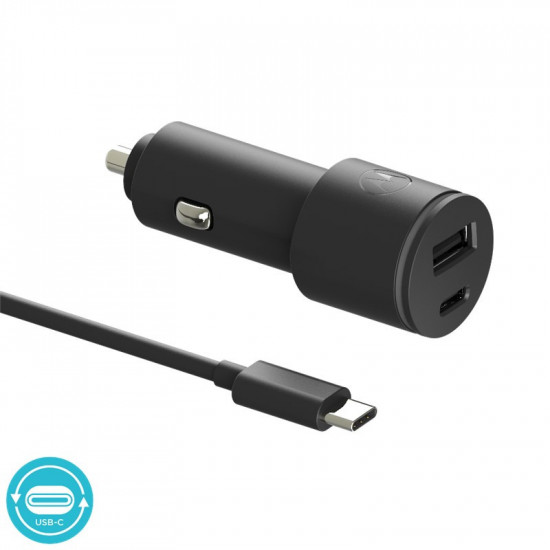 Motorola SJV102 Μαύρος ταχυφορτιστής αυτοκινήτου με 2xUSB Τype-C PD 2.0, Τype-A QC 3.0 και καλώδιο 1μ. Type-C σε Type-C-45W