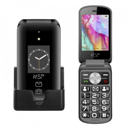 NSP 2700DS (8324000) Μαύρο κινητό τηλέφωνο Flip 2G με πλήκτρα, Dual SIM, Camera, Bluetooth, USB, micro-SD, FM, 2.8”, SOS και βάση φόρτισης