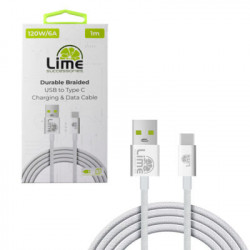 Lime LBUC01 Ανθεκτικό Πλεκτό Καλώδιο USB-C σε USB 120W, 1m Λευκό (8368899)