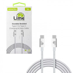 Lime LBCC02 Ανθεκτικό Πλεκτό Καλώδιο USB-C σε USB-C 120W, 1m Λευκό (8386664)
