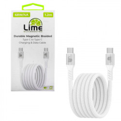 Lime LBMCC01 Ανθεκτικό Μαγνητικό Πλεκτό Καλώδιο USB-C σε USB-C 68W, 1,2m Λευκό (8386565)