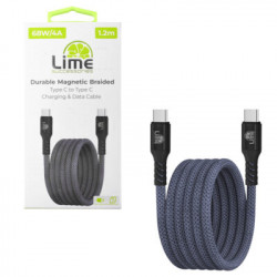 Lime LBMCC02 Ανθεκτικό Μαγνητικό Πλεκτό Καλώδιο USB-C σε USB-C 68W, 1,2m Γκρι (8386633)