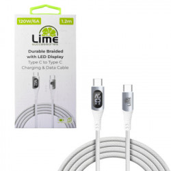 Lime LBLCC01 Ανθεκτικό Πλεκτό Καλώδιο USB-C σε USB-C με Οθόνη LED 120W, 1,2m Λευκό (8386688)