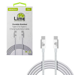 Lime LBCC01 Ανθεκτικό Πλεκτό Καλώδιο USB-C σε USB-C 68W, 1m Λευκό (8386060)