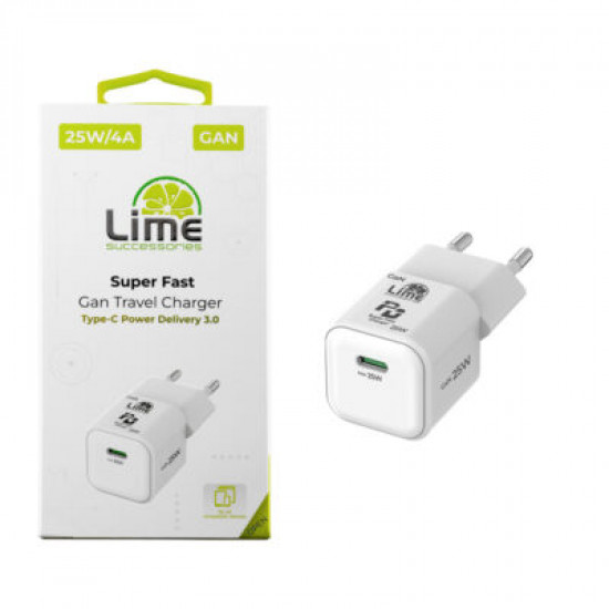 Lime LGC25W Φορτιστής Ταξιδιού Mini GaN PD 3.0 25W (8389955)