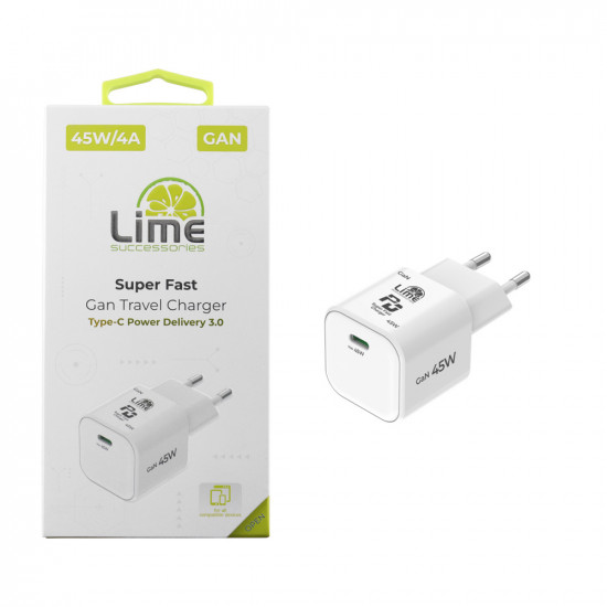 Lime LGC45W Φορτιστής Ταξιδιού GaN PD 3.0/QC 3.0 45W (8407222)