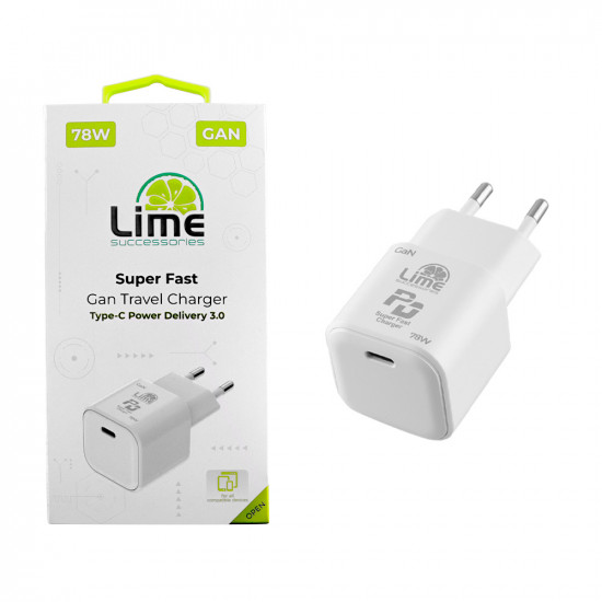 Lime LTC78W Φορτιστής Ταξιδιού GaN PD 3.0 78W (8368080)