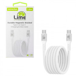 Lime LBMCC03 Ανθεκτικό Μαγνητικό Πλεκτό Καλώδιο USB-C σε USB-C 120W, 1,2m Λευκό (8387333)