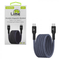Lime LBMCC04 Ανθεκτικό Μαγνητικό Πλεκτό Καλώδιο USB-C σε USB-C 120W, 1,2m Γκρι (8387555)