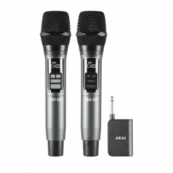 Akai AMD-350BT Σετ 2 Ασύρματα Μικρόφωνα Χειρός με Δέκτη, 2.4GHz (Ασημί/Μαύρο)