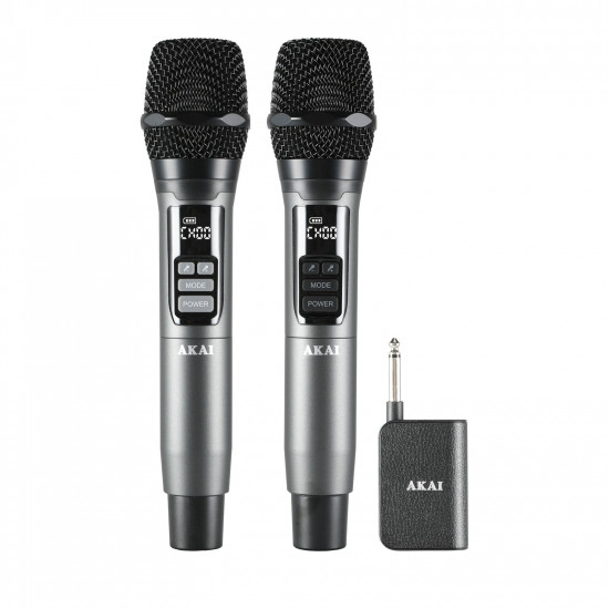 Akai AMD-350BT Σετ 2 Ασύρματα Μικρόφωνα Χειρός με Δέκτη, 2.4GHz (Ασημί/Μαύρο)