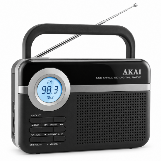 Akai PR006A-472U – Φορητό Ραδιόφωνο FM με USB/SD, LCD Οθόνη & Ξυπνητήρι