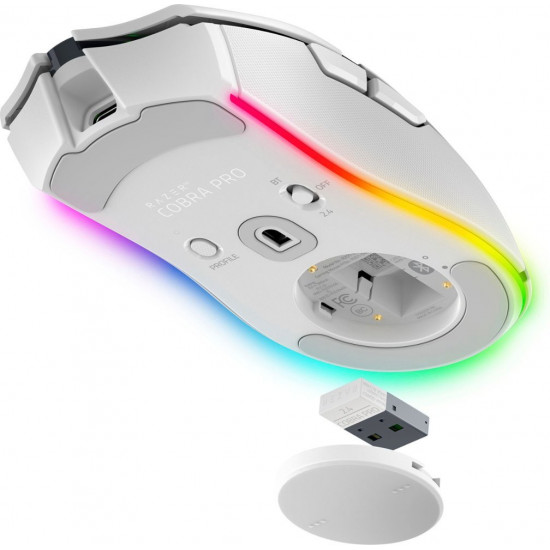 Razer COBRA PRO WHITE - Wireless Gaming Mouse - 30000 DPI - RGB UNDERGLOW - Bluetooth / 2.4Ghz - 77g