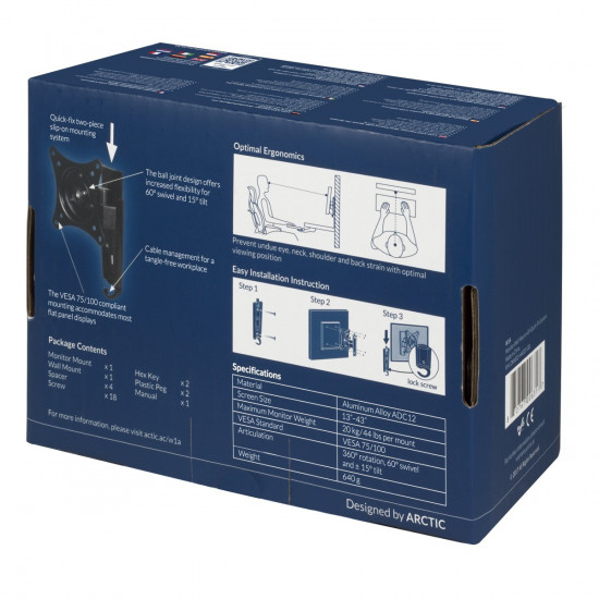 Arctic W1A - Monitor Wall Mount with Quick-Fix System VESA mount 13