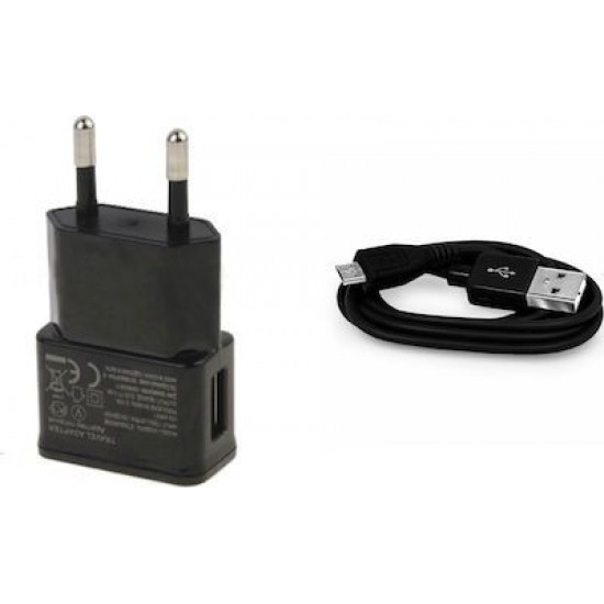 NEW ΦΟΡΤ 220V USB 2A FAST microUSB + DATA ΜΑΥΡΟ