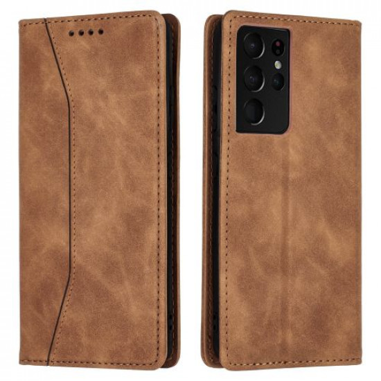 Bodycell Book Case Pu Leather Samsung S21 Ultra Brown