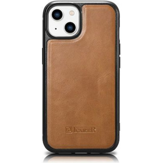 iCarer WMI14220717 iPhone 14 Genuine Leather TPU Back Cover Light Brown