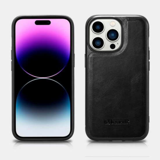 iCarer WMI14220718 iPhone 14 Pro Genuine Leather TPU Back Cover Black