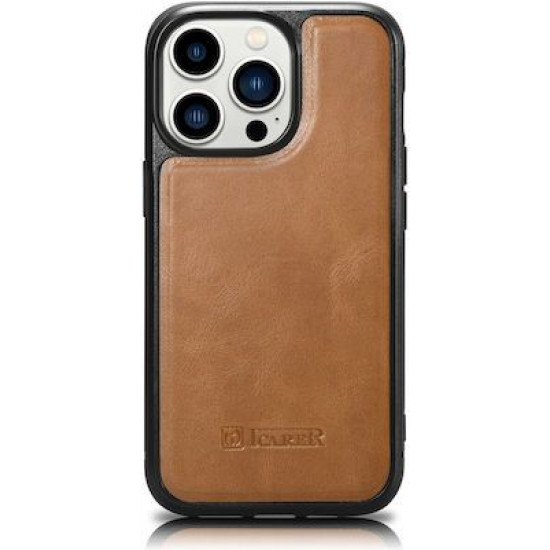 iCarer WMI14220718 iPhone 14 Pro Genuine Leather TPU Back Cover Light Brown